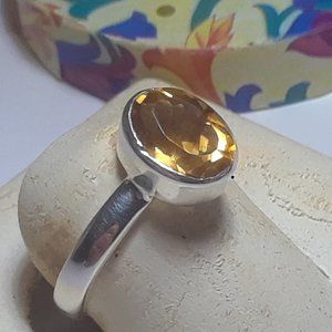 1.50ct Oval Citrine simple Bezel Sterling Silver 3mm band Ring #19574